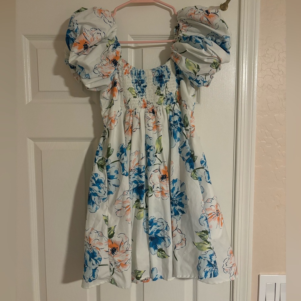 Abercrombie & Fitch Ruched Puff Sleeve Floral Mini Dress Small - Picture 2 of 4